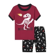 WIBACKER 3-8T Little Boys 100% Cotton Summer 2 Piece Sleepwear Short Sleeve Pajamas for Kids Pjs Set - Dinosaur